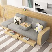 日式小户型沙发床客厅抽屉储物布艺，梳化床可折叠乳胶多功能两用