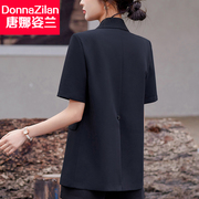 黑色短袖小西装外套女2024夏季韩版时尚百搭宽松休闲西服套装