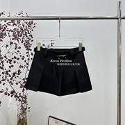 韩国馆欧货女装，2024春季金扣腰带，收腰净色百褶短裤裙