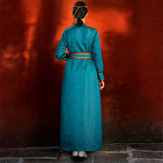 情侣亲子装蒙古袍蓝绿色新娘婚礼服精致盛装蒙古民族舞蹈演出服饰