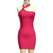 红色挂脖露背绷带连衣裙性感欧美礼服金属短裙日常派对晚装