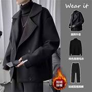 2024秋冬季呢子大衣，休闲套装男生英伦，风短款毛呢外套轻熟韩版风衣