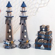 地中海风格灯塔木质，做旧木塔海洋风组合灯塔摆件，桌面复古装饰摆设