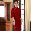 新中式旗袍雪尼尔新娘敬酒服红色，回门出阁宴，礼服订婚连衣裙结婚