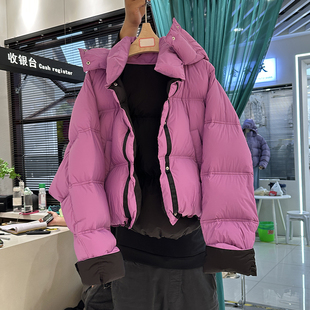 韩国原版羽绒服女2023糖果色冬季90白鸭绒(白鸭绒)撞色宽松两面穿外套