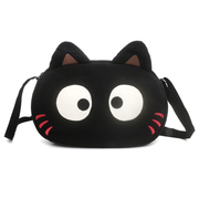 日本设计kine猫棉布卡通可爱黑猫，斜跨包休闲时尚女士斜背小圆包