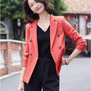 橘红色休闲小西装外套女春季2024小个子韩版高级感修身职业装