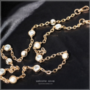 双面钻珍珠链银色浅金装饰包包，链条配件包带，肩带小包包链金属链