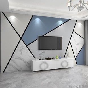 电视背景墙壁纸现代简约墙纸，几何线条壁画，客厅3d立体影视墙布2024