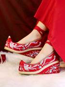 中式婚礼秀禾婚鞋女结婚新娘鞋增高红色古风秀禾服汉服鞋子绣花鞋