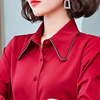 红色雪纺衬衫女长袖衬衣，2023年春秋时尚，洋气气质打底职业上衣