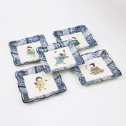 日本进口九谷烧手工手绘日式卡通陶瓷盘餐具瓷器套装