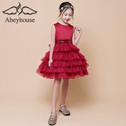 艾贝优儿童礼服，十岁生日公主裙短款酒，红色花童裙开学典礼主持走秀
