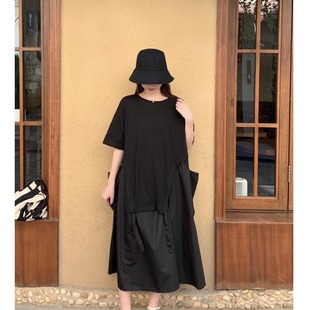 l-4xl!200斤夏季大码胖mm宽松显瘦小众，设计感连衣裙黑色裙子