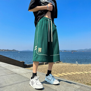 墨绿色针织七分裤男款夏季cleanfit美式高街篮球短裤过膝八分裤子