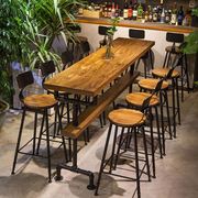 吧台桌复古做旧酒吧靠墙窄桌子奶茶店清音乐餐吧家用长条实木桌椅