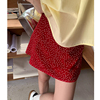 红色a字波点半身裙女高腰，小个子2024夏季显瘦包臀短裙子气质