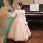 女童生日公主裙加厚花童礼服蓬蓬纱儿童主持人高端钢琴演出服冬季