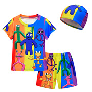 夏季roblox彩虹之友彩虹，朋友男童泳衣三件套儿童泳衣泳裤泳帽