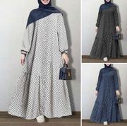 2022阿拉伯迪拜雪纺圆点大码全扣开衫长袍连衣裙 Arab long dress