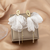 时尚气质法式珍珠流苏耳环超仙白色，雪纺布高级(布，高级)感蚊香盘无耳洞耳夹