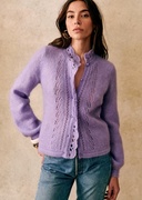 23年法式小众，立体镂空蕾丝手工花式钩花针织，开衫毛衣紫色