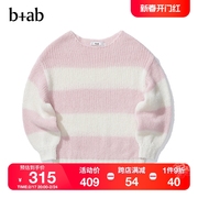 b+ab女装圆领针织衫冬季甜美气质条纹拼色毛衣W3113I