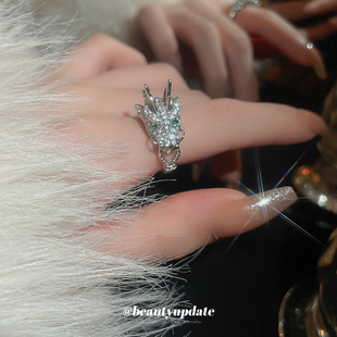 银色龙形开口戒指女小众设计高级感轻奢夸张个性配饰本命年独特