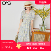 qs秸熙夏季温柔田园风连衣裙，女松紧打揽印花a摆显瘦碎花长裙