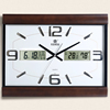 霸王实木挂钟客厅创意大钟表电子万年历石英表温湿度双日历挂表