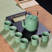 龙泉青瓷提梁泡茶壶大号功夫，茶具小套装，家用陶瓷大容量茶杯整套