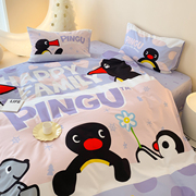 富山商店xpingu正版联名可爱紫色100%棉磨毛床上四件套床单款