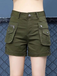 迷彩短裤女士夏季高腰休闲裤军绿大码薄款百搭直筒工装裤子