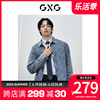 GXG男装 蓝色格形时尚翻领长袖夹克外穿式牛仔衬衫外套24春季
