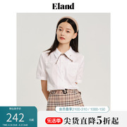 Eland衣恋女士学院风翻领领带装饰短袖衬衫春季上衣内搭