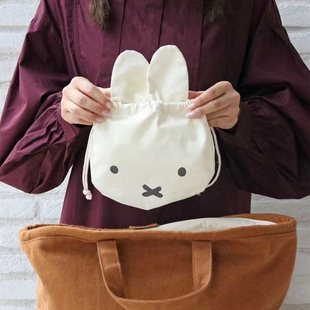 出口日本可爱兔子纯棉束口袋抽绳袋收纳袋卡通化妆包内胆包可爱兔