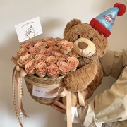 小熊女生日礼物玩偶花束永生花，抱抱桶高级感送闺蜜妈妈三八妇女节