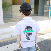 男童短袖衬衫个性潮2023年夏季中小童韩版纯棉白色儿童翻领半袖
