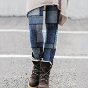 Printed plaid slim fit leggings casual pants印花格子打底裤女