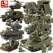 小鲁班拼插中国积木玩具拼装儿童益智男孩子拼图军事系列组装坦克