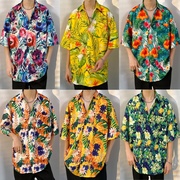 东南亚夏威夷短袖花衬衫五分袖男女同款情侣沙滩度假碎花泰式衬衣