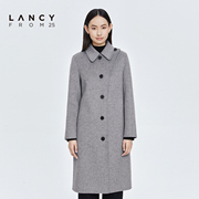 LANCY/悦朗姿羊毛大衣女2022冬季翻领长款通勤外套衬衫领毛呢