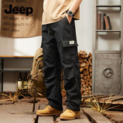 Jeep吉普细格全锦户外风工装裤男款裤子夏季宽松直筒阔腿休闲长裤