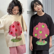 波拉韩国童装女童，中大童夏青少年初中生亲子水果，个性短袖t恤上衣