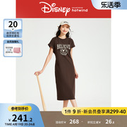热风T恤连衣裙2024年夏季女士迪士尼联名字母印花T恤连衣裙