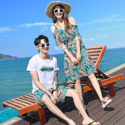 沙滩情侣装夏装度假民族，风连衣裙子海南三亚海边蜜月旅游套装衣服