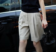 icb日系夏季通勤职业ol宽松休闲五分中裤腰带，款西装短裤商场同款