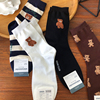 韩国kikiyasocks男士袜子时尚动漫熊棉袜拼色宽条纹黑白色中筒袜
