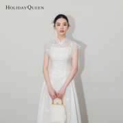 HolidayQueen新中式国风小飞袖收腰改良旗袍连衣裙提花两件套长裙