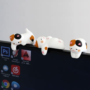 电脑屏幕显示器趴趴摆件日本进口车载办公桌面可爱猫咪兔子龙虎作